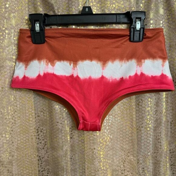 PINK Victorias Secret Active Pink Brown Tie Dye Swim Bottoms Small NWT - Picture 1 of 4